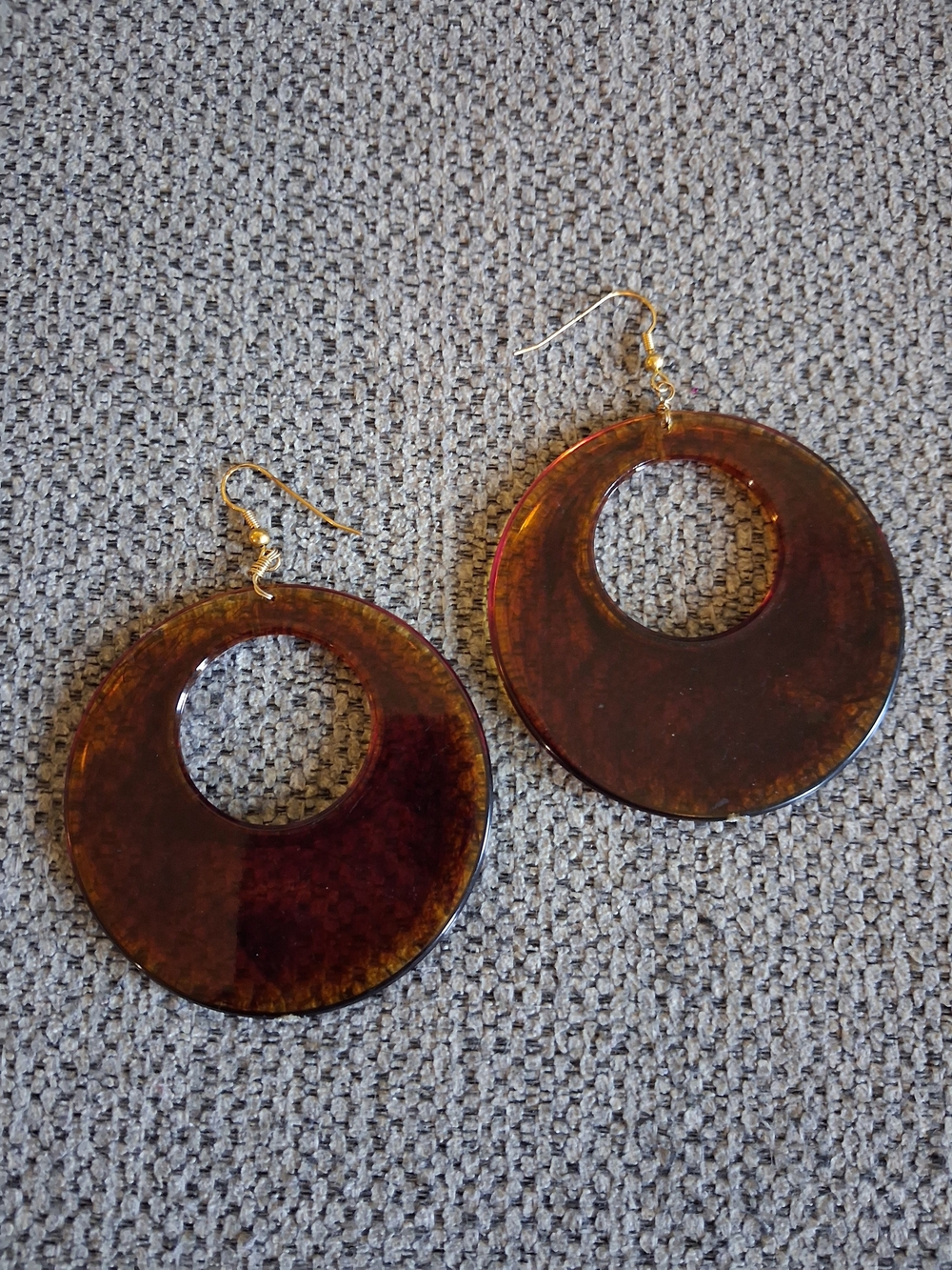 Gold-Accent Brown Round Hoop Dangle Earrings